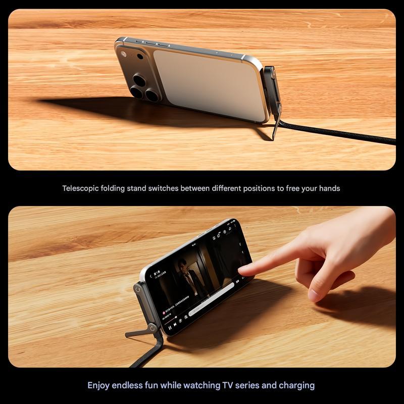 basemo Invisible Holder Charger Cable with Stand, 240w super fast charging 2-in-1 Fast Charging Cord & Phone Stand for Gaming, Office, Car Travel, Compatible with iPhone Samsung Type-C charging cable Black