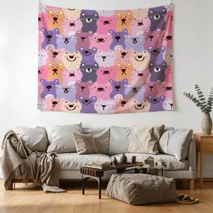 Cute Bear Pattern Tapestry, 1 Stylish Room Flag, Artistic Home Decoration, Suitable For Teenagers, Adults, Bedroom, Living Room, Dormitory Scene