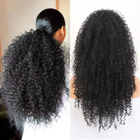 AISI HAIR 24-Inch Synthetic Ponytail Hairpiece - Fluffy Afro Kinky Drawstring, Heatless Curly, Heat-Resistant Drawstring Ponytail Extension for Black Females’ Daily Use with Refreshing Spritz