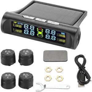 Tire Pressure Monitoring System Wireless Solar & USB Charger Monitor with 4 Sensors 5 Alarm Modes Real-time Pressure Temperature Monitoring for Car RV SUV
