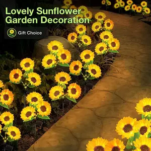 2- or 4-piece set solar sunflower lights with glowing stems, waterproof solar sunflower lights suitable for garden and courtyard decoration — solar floral decorations for cemeteries, ideal for veteran remembrance days, Christmas, Mother’s Day, and Father’