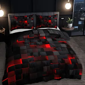 3-Piece Technology Plaid down Quilt Cover, Breathable Polyester, Suitable for All Seasons, Digital Printing, Machine Washable, Woven Fabric, 90G Square Weight-Bedding Suit (without Lining)