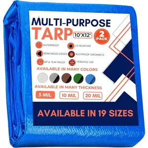 Tarp Cover Blue, 2-Pack Heavy Duty ,  for Tarpaulin Canopy Tent, Boat, RV Or Pool Cover!!! (10X12, Heavy Duty)