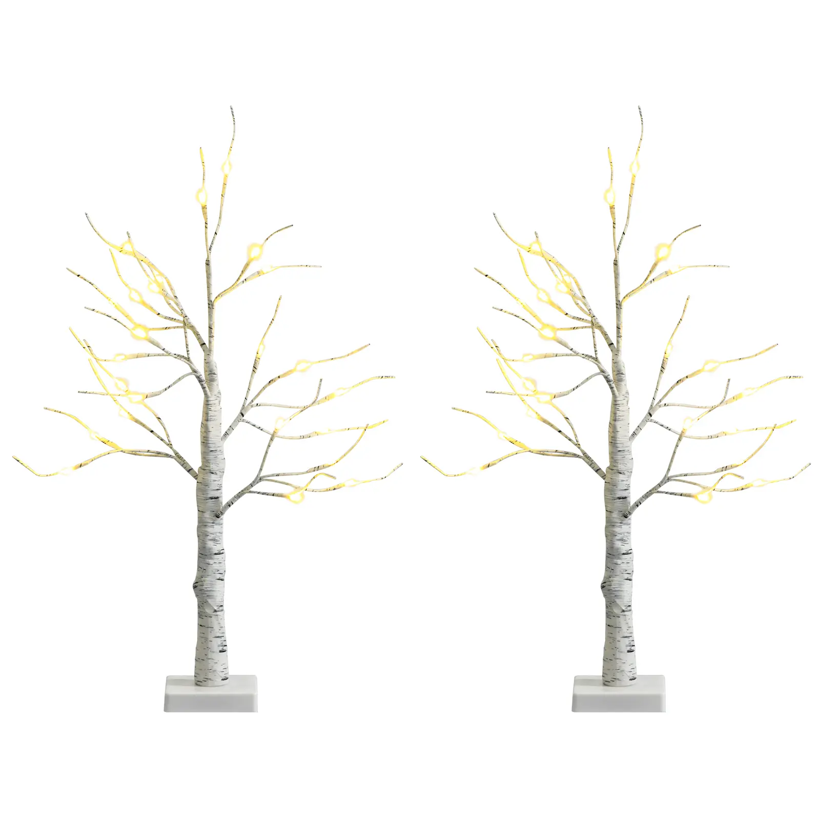 COSTWAY - Set of 2 Pre-lit White Twig Birch Tree Battery Powered for Christmas Holiday