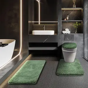 Rugs Sets 3 Piece with Seat Cover 17.5"x 15" Machine Washable Bath Rug Set with TPR Non Slip Backing Bath Mat Set for Luxury Decoration