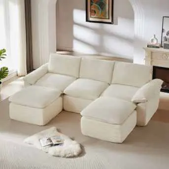 corduroy beige 3 pkgs (3seater+2 ottoman)