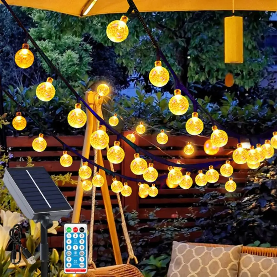 Solar Powered String Light for Summer, Waterproof Globe Solar String Light, 1 Count Decorative Light For Outdoor Garden Patio Yard Lawn Party