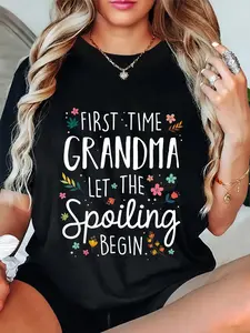 100% Cotton Unisex First Time Grandma let the Spoiling Begin - Grandmother Round Neck Short Sleeve T-Shirt Women's Men Graphic Tee