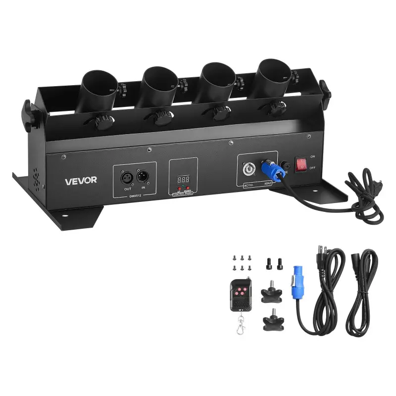 VEVOR Compact Carbon Steel Lightweight Electric Burst Cannon Machine - 4-Shot High-Output Launcher with DMX512 Support, 11.02 lbs, 22.05x12.2x9.45 in Portable Shooter for Christmas, Weddings, Events, Party