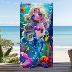 [Soft Beach Towel] Ultra Soft 1Pc Microfibre Beach Towel | Cute Cartoon Mermaid Printed Thickened Large Size for Beach Swimming Shawl Travel Surf Blanket Outdoor Sports Camping Towel Bath Towel