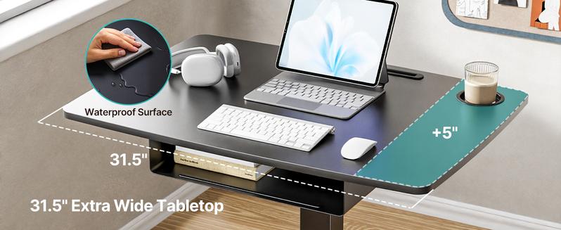 Height Adjustable Standing Rolling Desk with Wheels and Drawer, 31.5"x22" Mobile Laptop Table for Teachers, Classroom or Home Office, Black