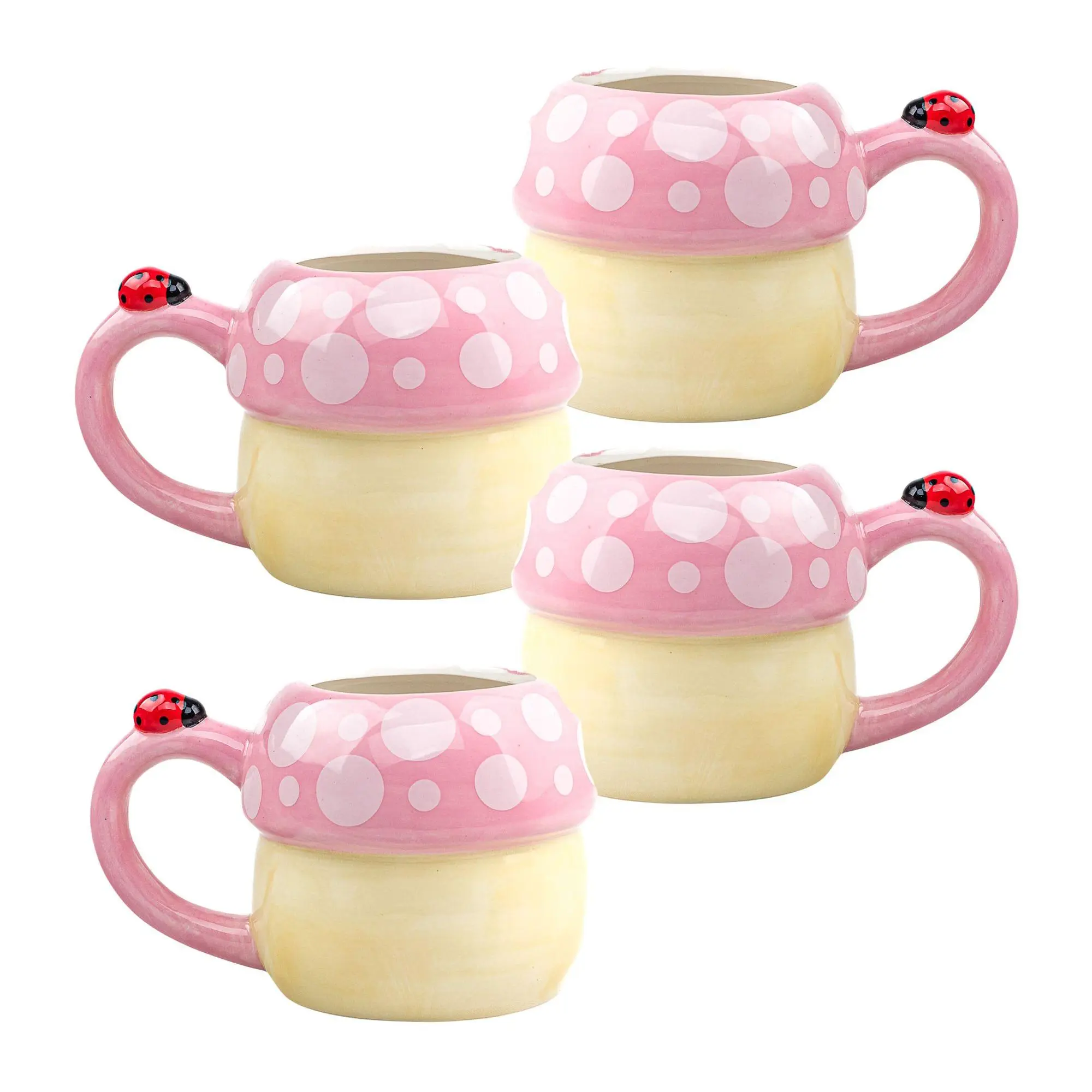 10 Strawberry Street Pink Mushroom with LadybugMug, Set of 4 10 Strawberry Street Pink Mushroom with LadybugMug, Set of 4