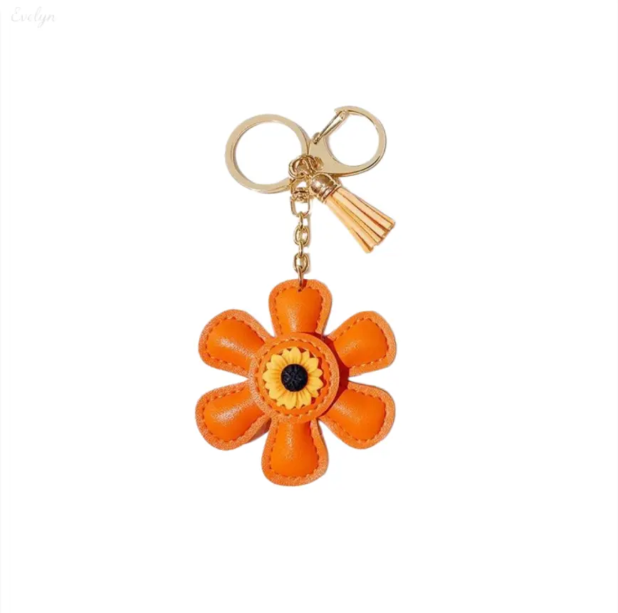 Cute Sunflower Keychain, PU Leather Tassel Bag Charm for Women and Teens, Kawaii Accessories & Cute Collectibles