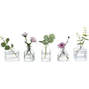 Mini Glass Bud Vases: Small Clear Vases for Centerpieces Cute Tiny Flower Vase Set of 5 for Flowers Modern Centerpiece for Wedding Party Dining Room Decoration