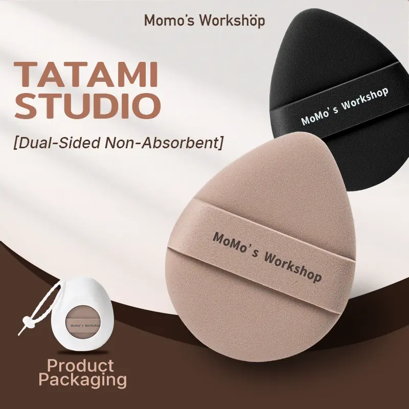 Momo's Workshop TATAMI Studio Duo 2-in-1 Beauty Sponge Set, Rubycell Carbon Foam Makeup Puffs, Cosmetics Makeup Tool for Runny Moisturizing Liquid Foundations, Flawless Sheer Luminous Finish, Beginner-Friendly, Travel-Friendly with Storage Case