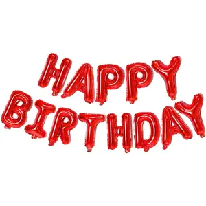 Red Happy Birthday Balloons Banner,16 Inch Mylar Foil Letters Sign,Reusable Balloons for Women, Men, Boys & Girls Birthday Decorations Party Supplies