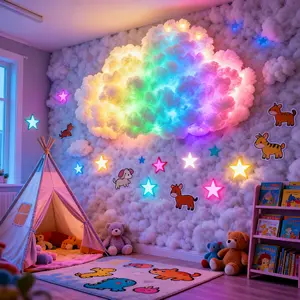 Rainbow Cloud Wall Light, Fluffy 3D Hanging Cloud Decoration, Warm Glow, Bedroom Aesthetic, Living Room Art Lighting, Atmosphere Light