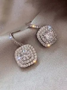 Fashion Square Shaped Zircon Decorated Earrings, Elegant Jewelry for Party, Daily Clothing Decor, Trendy All-match & Exquisite Jewelry for Birthday Gift
