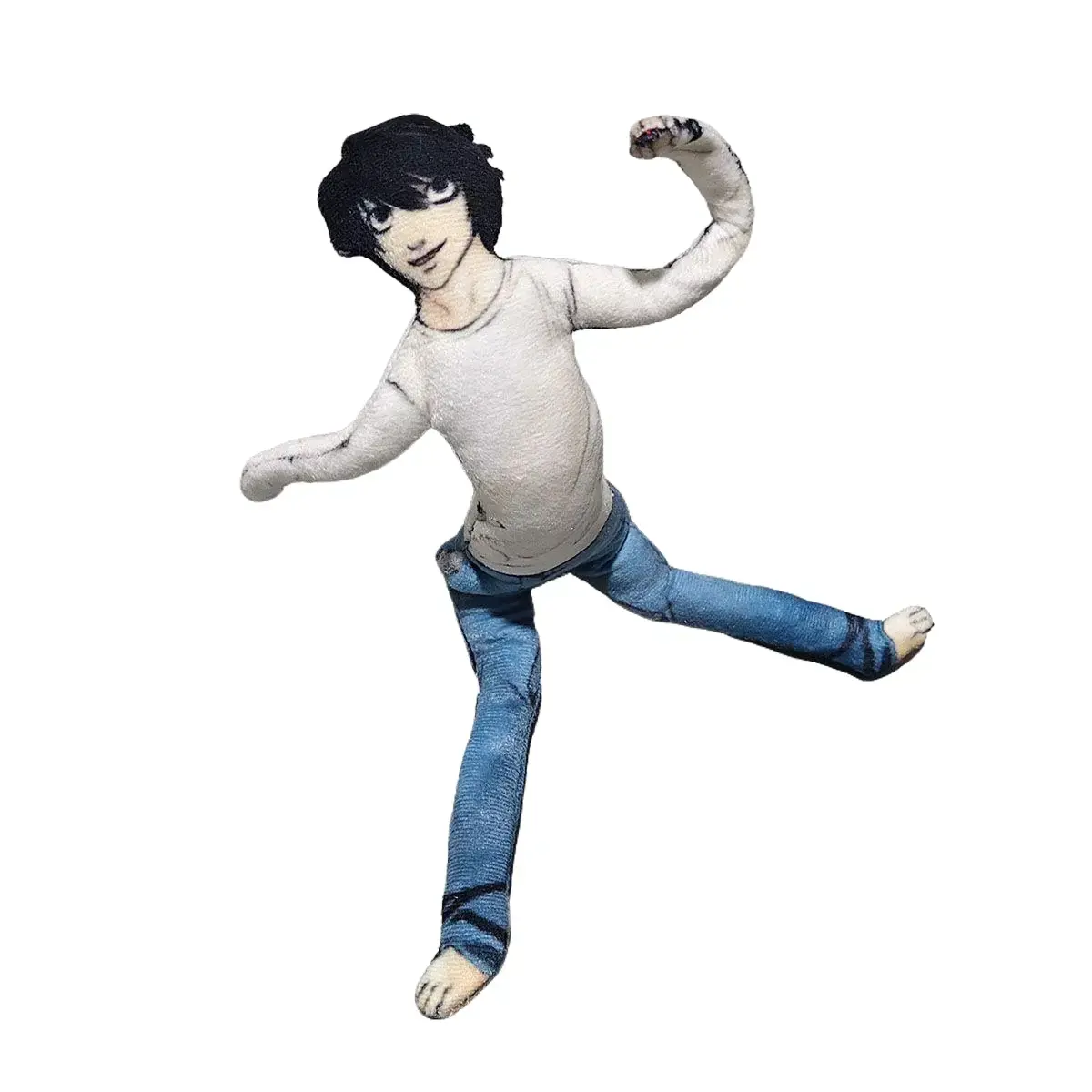 Death Note L plush doll, poseable with internal wire skeleton, abstract stuffed figure without white border