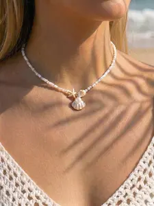 Boho Beach Vacation Style Summer Necklace, Shell Starfish Conch Bead Pendant, Perfect for Travel and Daily Wear, Fresh Sweet Look