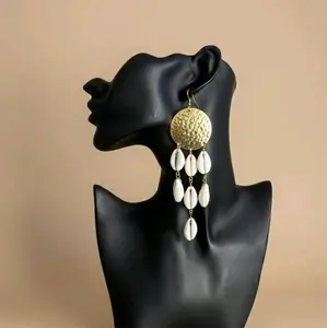 33/SUN:100% Handmade Natural Sea Cowries Shells Statement Earrings with Gold Brass Metal good for all occasions, Hypoallergenic safe no Skin Irritation .