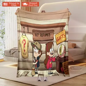 Gravity Falls Mystery Shack No Refunds Gift Shop Throw Blanket, Retro Cartoon Dipper & Mabel Fleece Blanket, Soft Flannel Blanket for Home Decor, Perfect Gift for Gravity Falls Fans