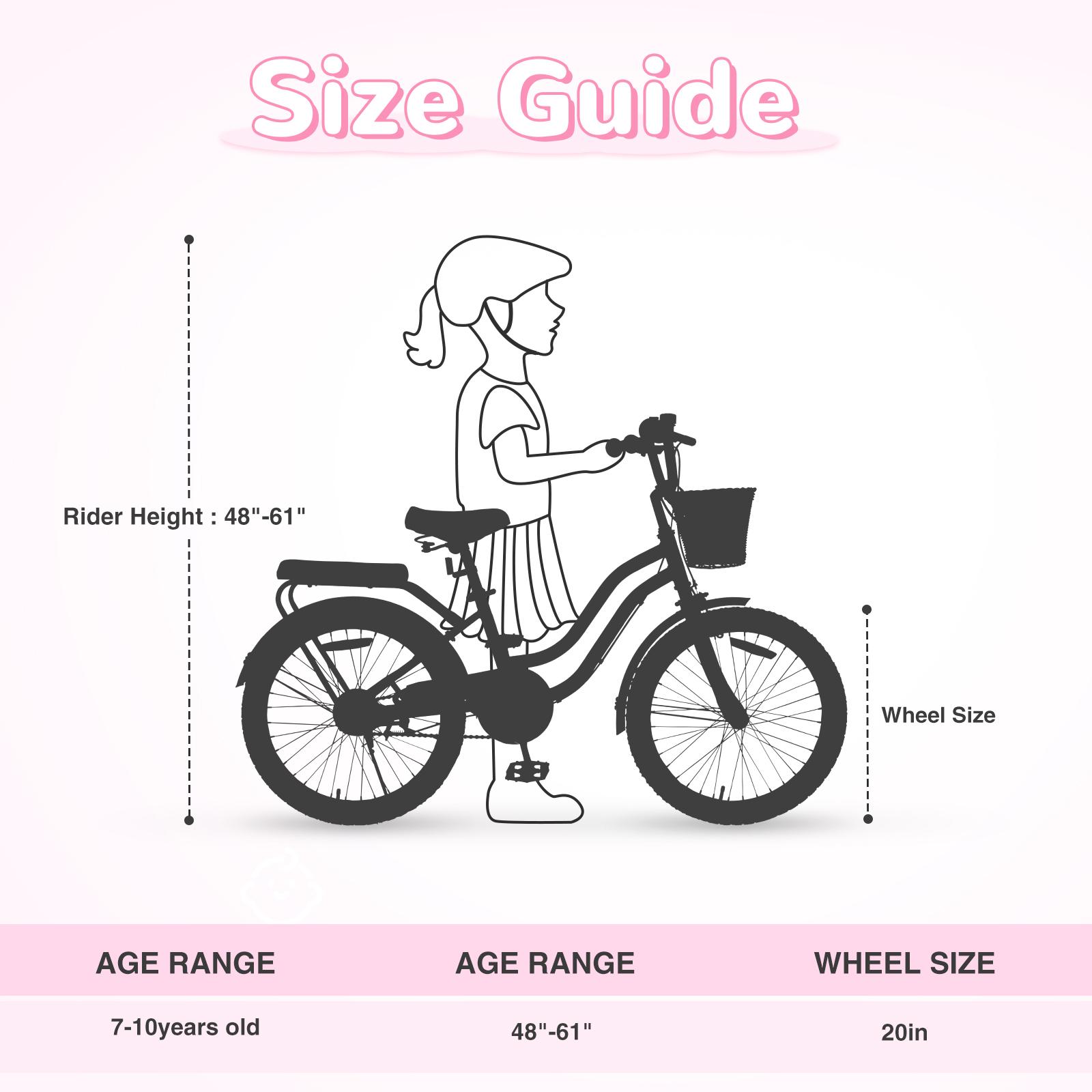 20" Kids Bike for Ages 7-10 with Adjustable Seat & Height，Multiple Colors outdoor bike with Durable Steel Frame + Front Caliper & Rear Band Brakes for Safe Stopping | Chain Guard,Waterproof Woven Basket | Comfortable Saddle,ideal for Outdoor Riding