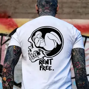 RENT FREE Nakd Lady in the Skull Brain White Print T-Shirt