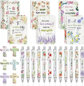 36 Pcs Christian Mothers Day Gifts Bulk Include 12 Mini Bible Verse Notepads, 12 Scripture Ballpoint Pens & 12 Magnetic Cross Bookmarks, Cute Religious Notebooks Gifts Prizes Party Favors, 3.5"x5.5"