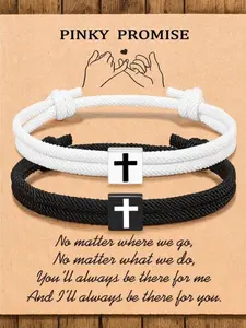 Cross Bead Decor Braided Rope Bracelet Set, Fashionable Couple Bracelet for Women & Men, Trendy All-match & Exquisite Jewelry for Birthday Gift, Valentine's Day, Promise Gift