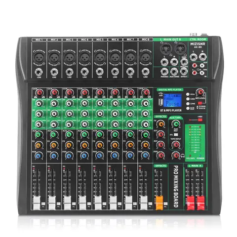 Professional 8/6/12/16-Channel Digital Audio Mixer Board - Stereo Sound Console with Reverb for Karaoke, Wireless Bluetooth, USB Port, 48V Phantom Power, Adapter, Amplifiers for Karaoke Machine, Wedding Events, Mobile Recording
