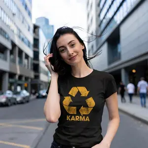 Womens Karma Recycler T Shirt Funny Motivational Positivity Universe Graphic Novelty Tee Funny Womens T Shirts Cute Vintage Fashion Casual Ladies T-Shirt Gift Funny Motivational Top Women's Novelty Tees Black