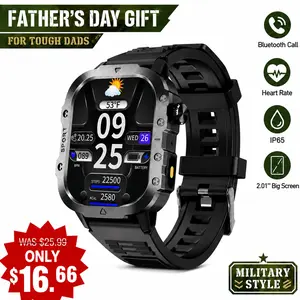Smart Watch for Men, Fathers Day Gifts for Dad, 2.01" Rugged Military Tactical Multi-Sports Smartwatch with Bluetooth Call, Heart Rate Blood Pressure Monitor, Sleep Monitor, Fitness Tracker, Remote Capture, for Outdoor Sports