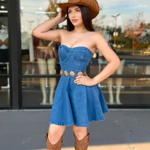 Princess Fit Denim Flare Dress - Casual Women's Wear with Adjustable Straps - Womenswear