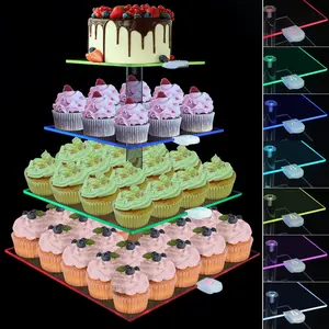 Cupcake Stand with Rechargeable Light - 4 Tiered Cupcake Tower Tree - Clear Cupcake Holder for 52 Cupcakes - Led Dessert Pastry Display Stand for Parties, Celebrations, and Events Decor Ornaments Decoration