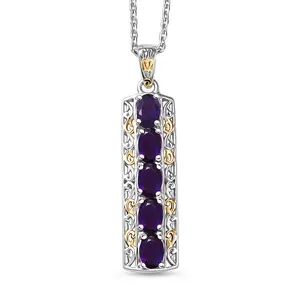 Shop LC Amethyst 2.10 ctw Pendant in 18K Yellow Gold Plated and Platinum Plated with Stainless Steel Necklace 20 Inches