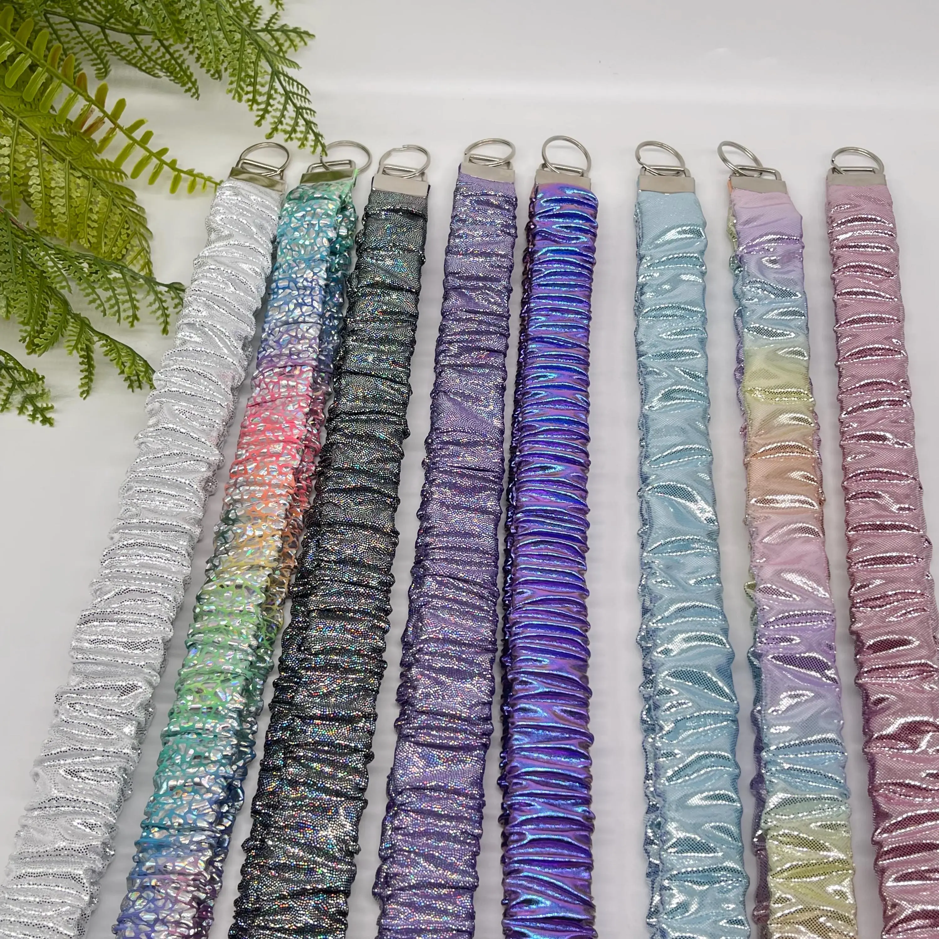Scrunchie Lanyard Keychain – Handmade Metallic & Iridescent Fabric Set