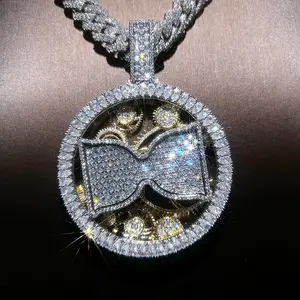 Custom jewelry diamond-studded luxury long rod long rod ice diamond rotating hourglass pendant hourglass hip-hop jewelry rock high luxury pendant, fashionable trendy hip-hop jewelry