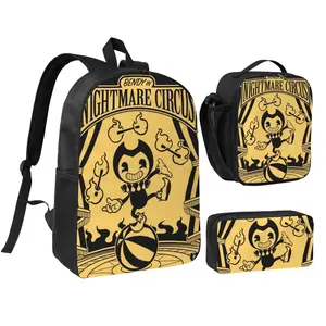 Outdoor Bendy Print Mini Daypack Fashion Sports Bendy toys Bag Set with Insulated Lunch Container & Pencil Pouch 3pcs Bendy and the ink machine Carry Bags for  Back to School Holiday Gift