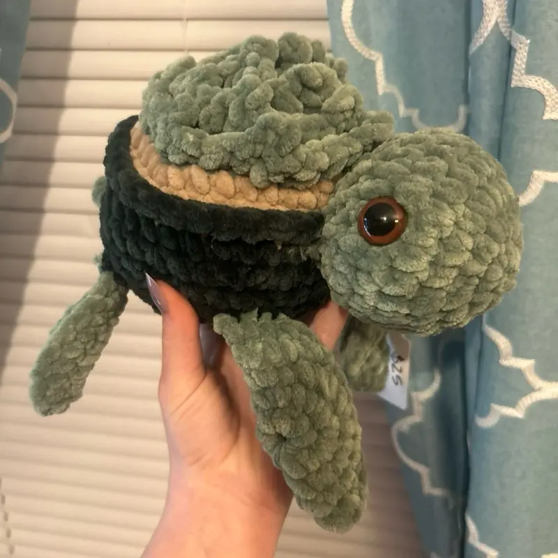 Crochet Succulent Turtle - Soft Green and Black Plush Toy with Unique Design