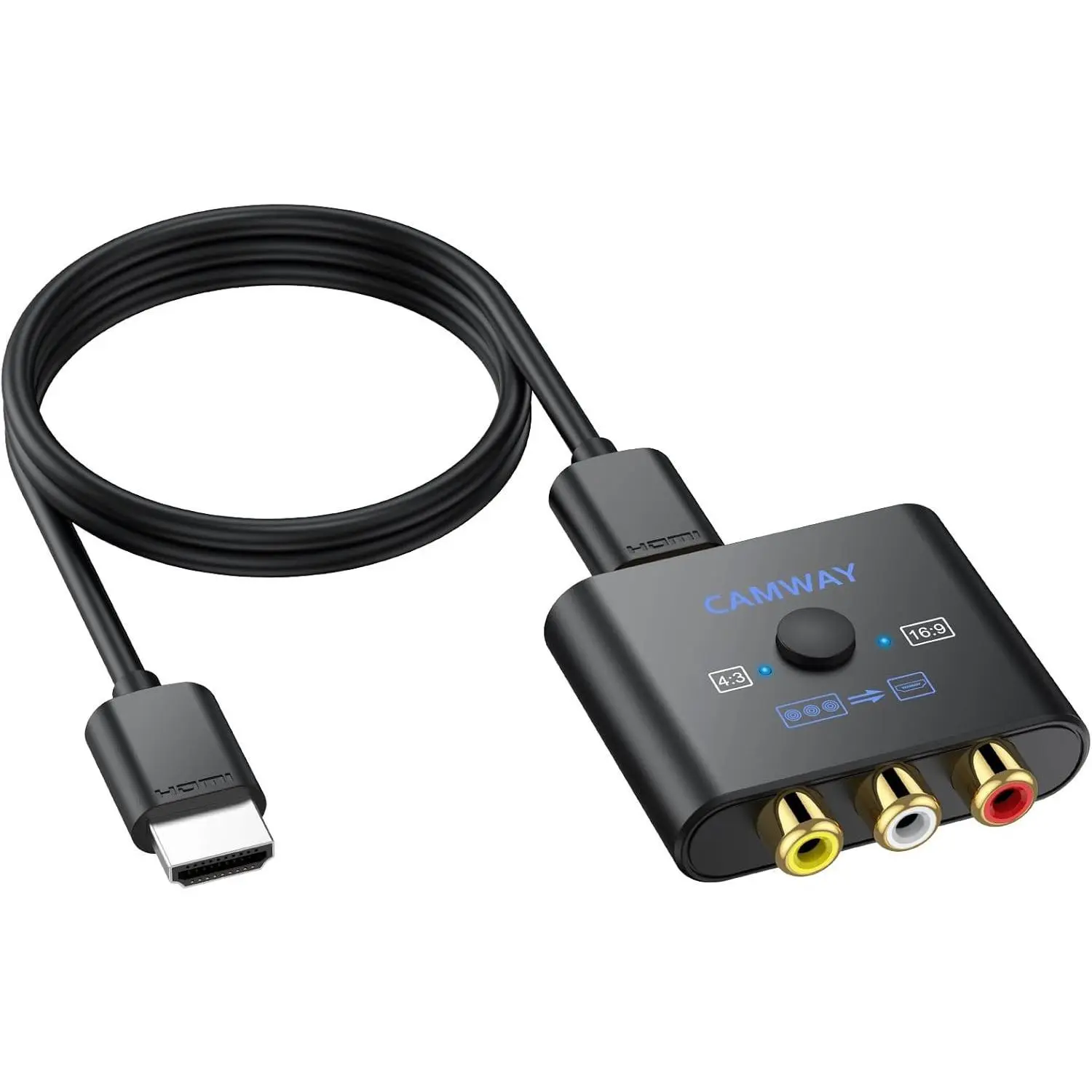 CAMWAY RCA to HDMI Converter - 16:9/4:3 Conversion 1080P AV to HDMI Adapter for Wii/PS1/PS2/N64/X-box/DVD/VCR,Composite CVBS Video Audio Converter with HDMI Cable Supports PAL,NTSC