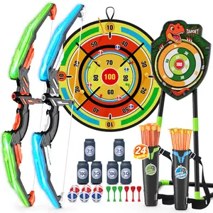 2 Pack Kids Bow and Arrow with 29" Large Dart Board, LED Light Up Archery Set with 24 Suction Cup Arrows, Indoor Outdoor Sport Toys Gifts for 3 4 5 6 7 8 9 10 11 12 Year Old Boys Girls #springtok