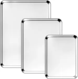 Baking Cookie Sheet Pan - 3 Pack Stainless Steel Baking Pans Set, Non Stick & Non  Cookie Sheets for Cooking, Oven Tray for Roasting, Heavy Duty Bakeware Sets, 9/12/16 Inch