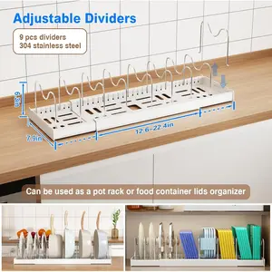 2 Pack Pots and Pans Organizer Under Cabinet, 22" Expandable Food Storage Container Lid Organizers with 9 Adjustable Dividers Pot and Pan Lid Holders Rack Inside