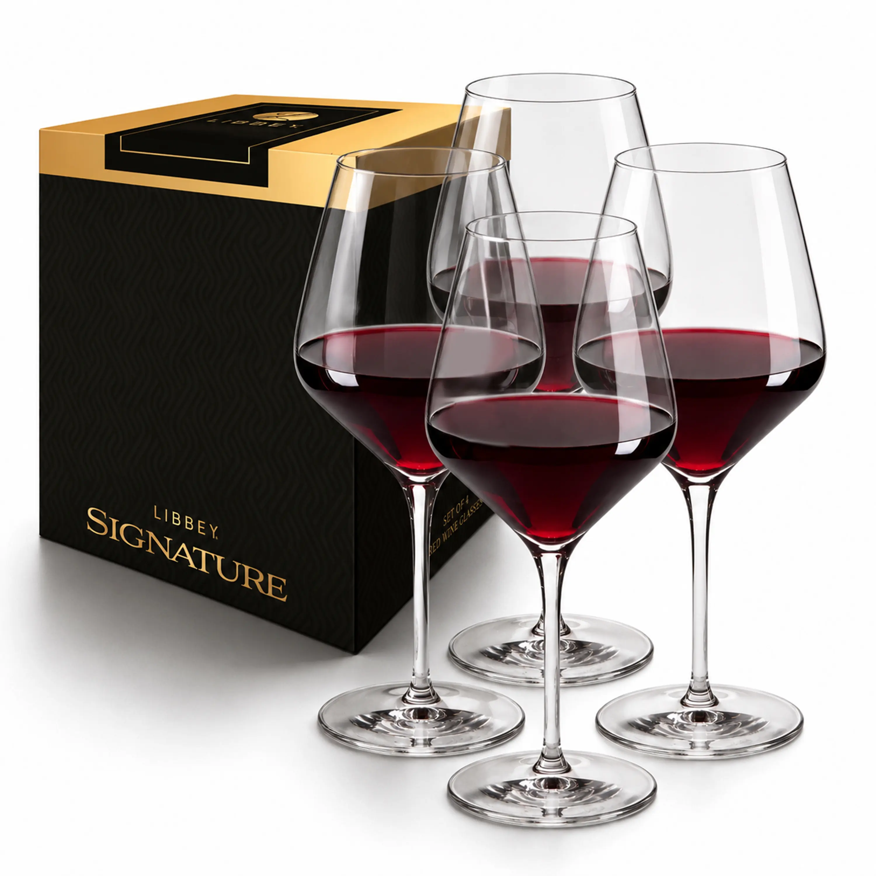 Libbey Signature Greenwich Red Wine Glasses Set of 4, 24 Oz Wine Glass Gift Set with Pulled Stem, Stemware Glasses for Cocktails, and More