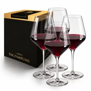 Libbey Signature Greenwich Wine Glass Gift Set, 24 Oz Angular Red Wine Glasses Set of 4 with Pulled Stem, Stemware Glasses for Cocktails, and More