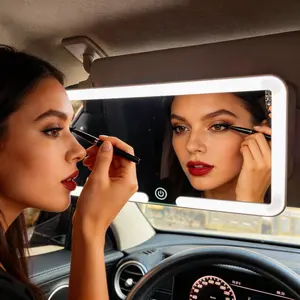 2PCs-Dimmable LED Car Vanity Mirror, Universal Car Visor LED Mirror with Touch Control, Tri-Color Lighting, USB Rechargeable, Magnetic Detachable HD Flat Lens
