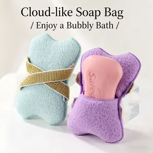 2Pcs Bath Body Exfoliating Soap Saver, Exfoliator Scrubber Pouch, Bath Loofah Sponge Body Scrubber Shower Sponge Exfoliating Mesh Pouf for Women and Men Bathing