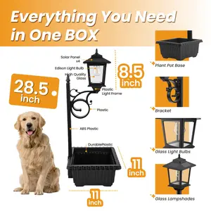 2/1 PACK Outdoor Flower Pots 2 in 1 | Floor Lamps with Wall Mount Solar Lamp Post Lights, Warm White, Solar Charging, Includes Flower Pots for Garden, Patio, Front Porch, Back Door