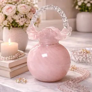 Elegant Pink Glass Handbag Vase - Chic Ornamental Item with Softly Curved Handle 5.5 x 9.6 in for Modern Decor